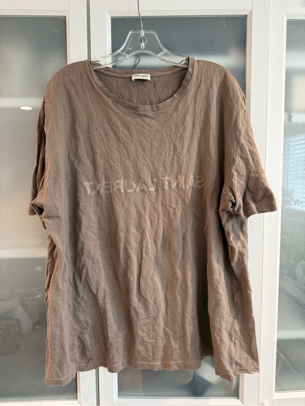 AUTHENTIC Saint Laurent Brown Crewneck Logo T-Shirt XL